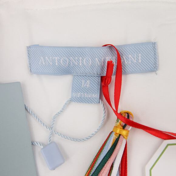 Antonio Melani x The Nat Note Zoe Scalloped Sateen Top White Green Crop Size 14 - Picture 10 of 12